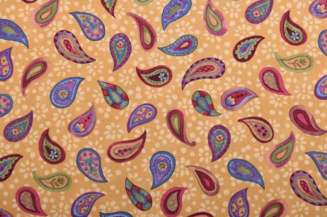 Americká bavlna na patchwork v béžové barvě s květy a kašmírovým vzorem 199PYOPM/11