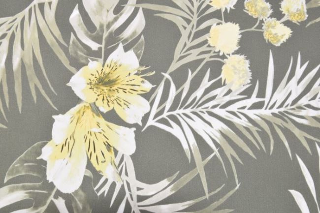 Strečová bavlna v khaki barvě s potiskem květin A55