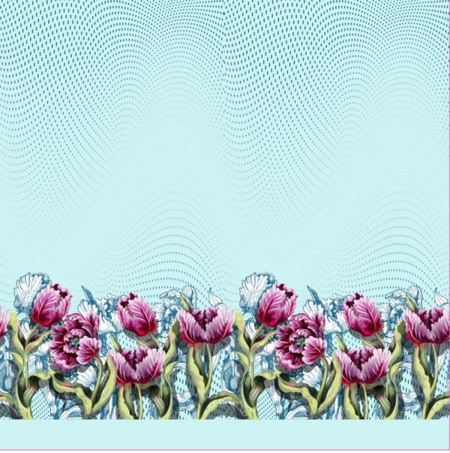 Bavlněný úplet v mentolové barvě s digitálním potiskem květin 15977-09