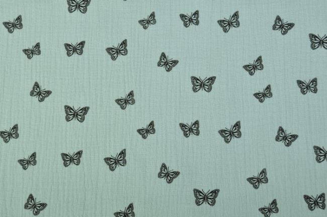 Mušelín v mentolové barvě s potiskem motýlků 04612/021