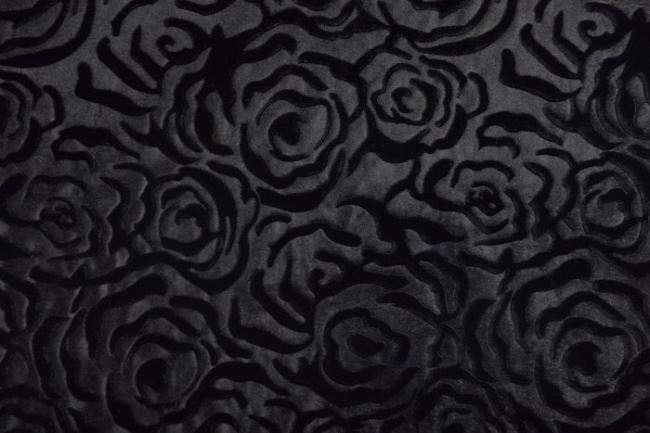 Pružný samet v černé barvě s květinovým vzorem 10100/069