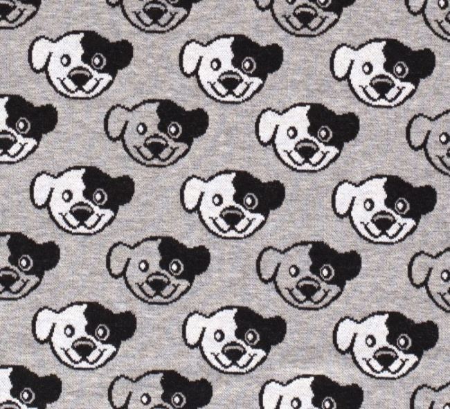 Žakárová pletenina v šedé barvě s motivem psa 13765/061